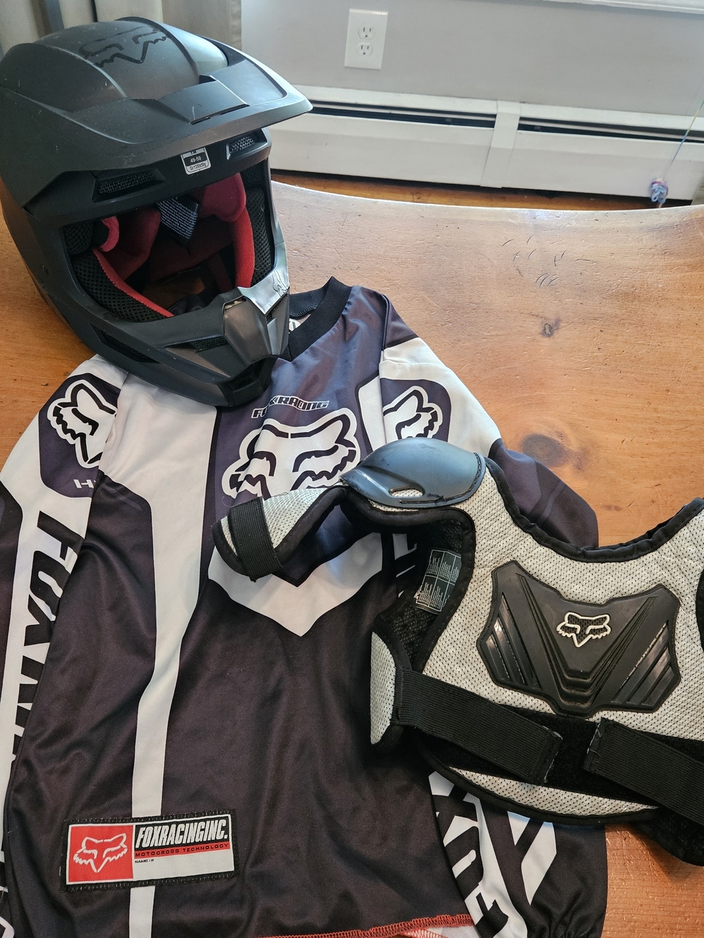 Fox Racing Black & Gray MX Jersey with Chest Protector and Helmet